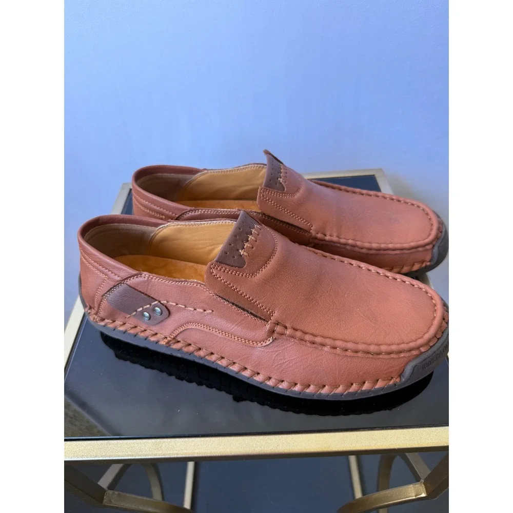 Greks‎ Mens Leather Slip On Loafers Tan Brown Driving Shoes Size 45 EU 11.5 US